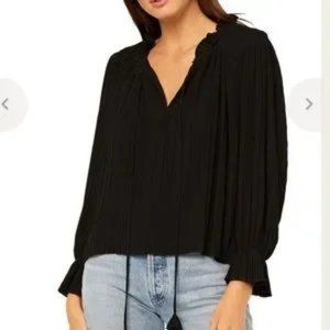 MISA Los Angeles Black Pleated Noa Top - Size S
